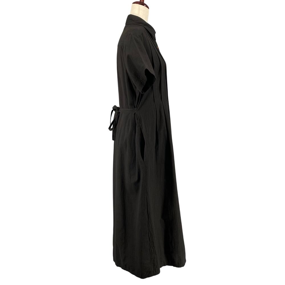 Vtg 80s 90s Two Potato Button Down Tie Back Short Sleeve Maxi Dress XS Black NOS - Picture 2 of 16